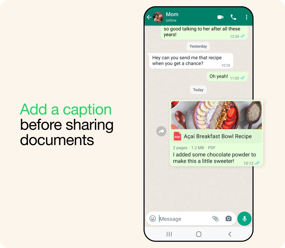 Una imagen que muestra la posibilidad de agregar una firma antes de enviar documentos a WhatsApp.