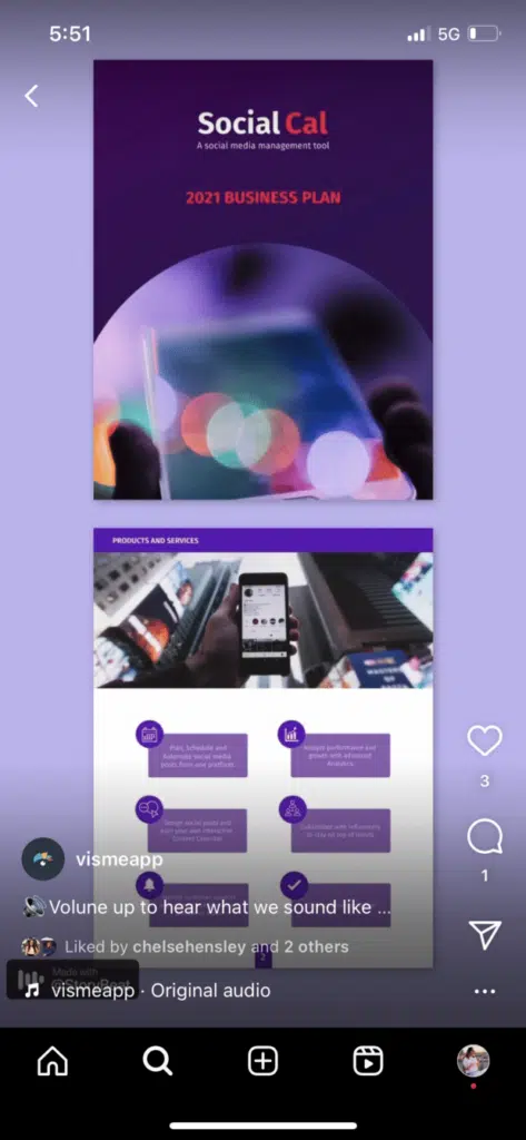 Icono de compartir a la derecha del video de Instagram